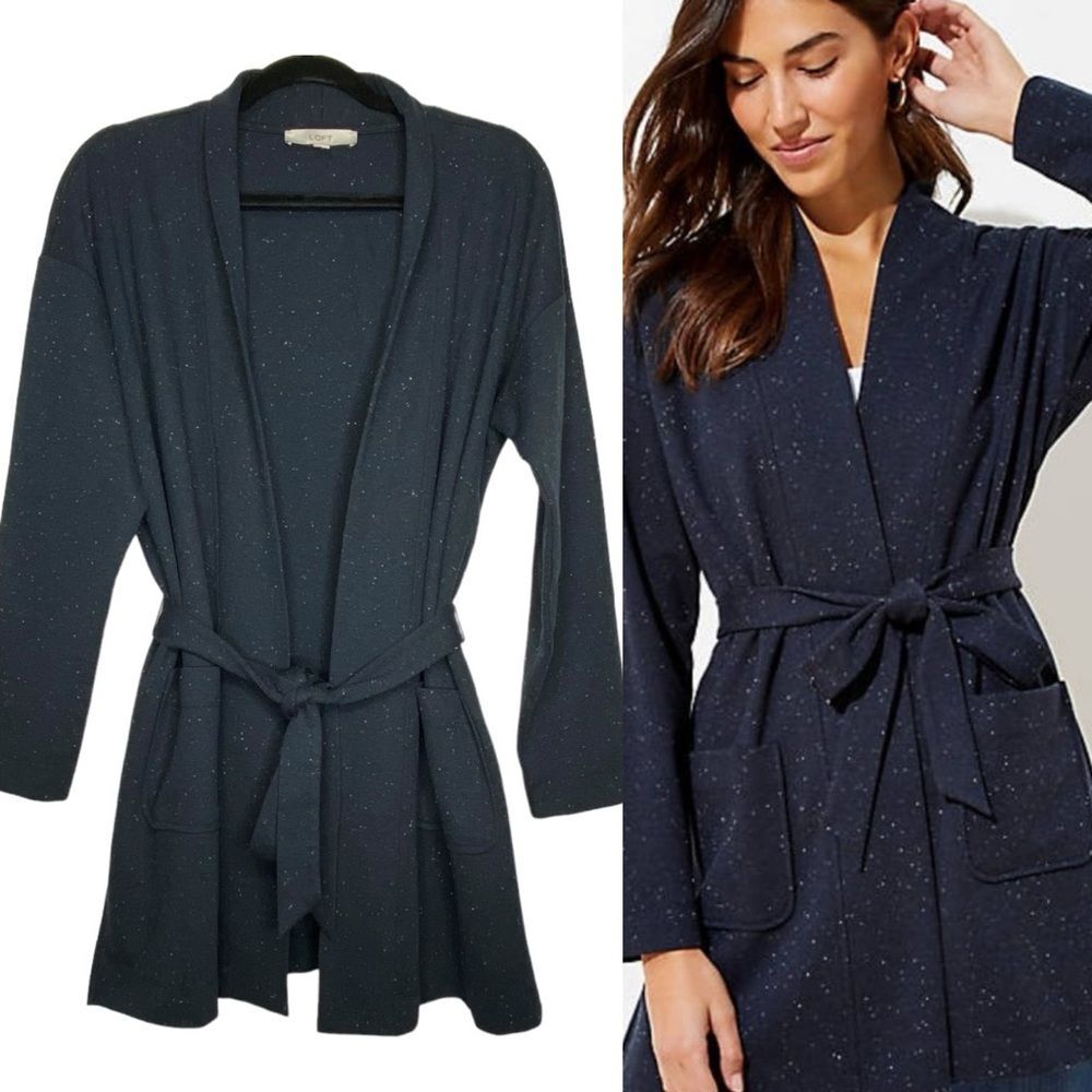LOFT Flecked Tie Waist Cardigan - Size Large